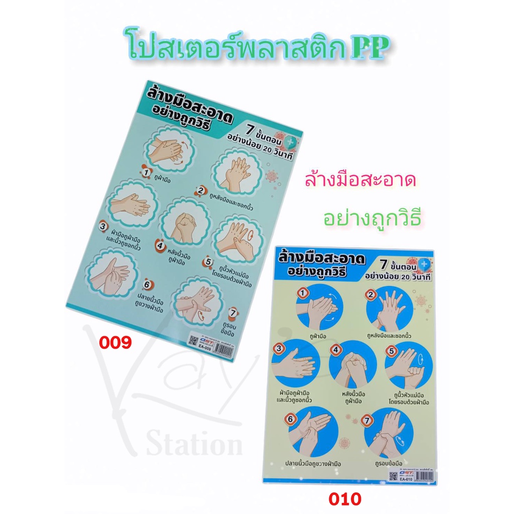โปสเตอร์พลาสติก PP ขนาด A4 โดนน้ำได้ ไม่ฉีกขาด /ล้างมือสะอาดอย่างถูกวิธี  รหัส EA-009/010*