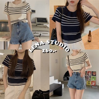 Lena Studio🌷พร้อมส่ง ♡ Stripe Simple Top เสื้อไหมพรมบางใส่สบาย ลายทางมินิมอล