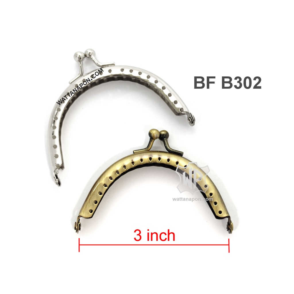 BF B302 สีเงินนิเกิล ขอบกระเป๋า ปากกระเป๋าปิ๊กแป๊ก แบบโค้ง ลายฉลุ ขนาด 3 นิ้ว Purse Frame, Size 3 inch, Nickel color