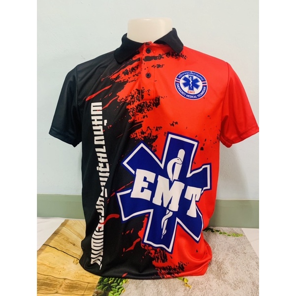 A005 เสื้อพิมพ์ลาย POLO EMT สีแดง-ดำ