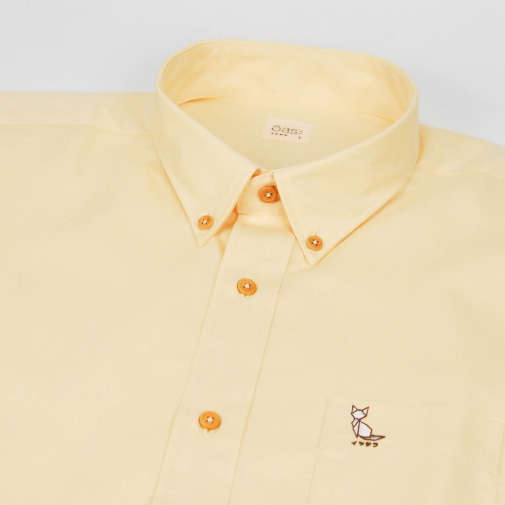 (NO XL) ISSARA Original เสื้อเชิ้ตชาย ปกกระดุม ทรงสลิม สีเหลือง origami cat