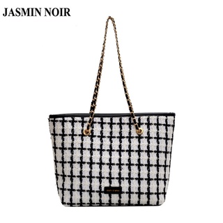 Jasmin NOIR กระเป๋าสะพายไหล่ กระเป๋าถือ ผ้าขนสัตว์ แต่งสายโซ่คล้อง ขนาดใหญ่ สําหรับสตรี