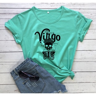 เสื้อตราหานคู่ - Vingo กะโหลกศีรษะสีดําและสีขาวพิมพ์ตัวอักษรที่นิยมใหม่แขนสั้นเสื้อยืดผู้หญิง8kvi