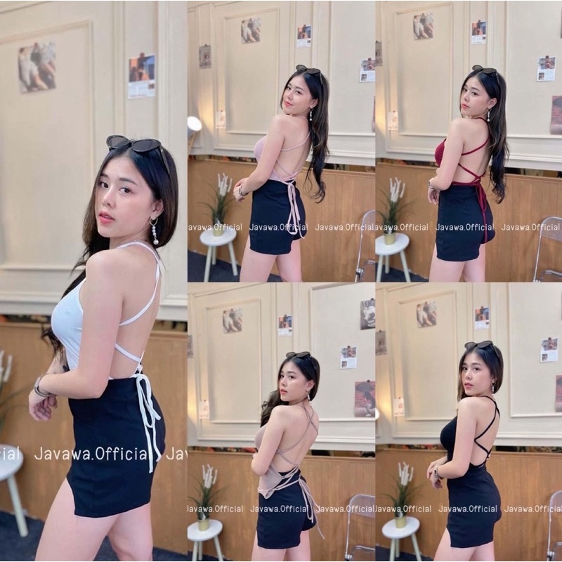 ขาย Dee shop (A20)เสื้อครอปเปิดหลัง แซ่บมาก มัดเอว ด้านหลัง ผ้าเรยอน สวยใส่เที่ยวคือ เสื้อสายฝอ รุ่น 263