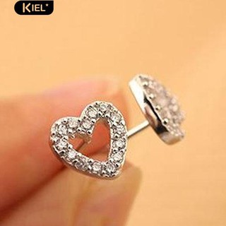 Kiel Lady Rhinestone Hollow Heart ตุ้มหูทำจากเงินชุบเงิน