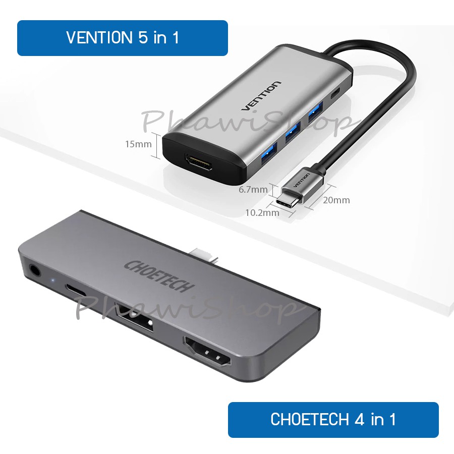 USB C HUB Type-C to USB3.0 / HDMI / PD  (มี 4 รุ่นให้เลือก Vention 5in1, 6in1, 8in1 และ Choetech 4 in 1)