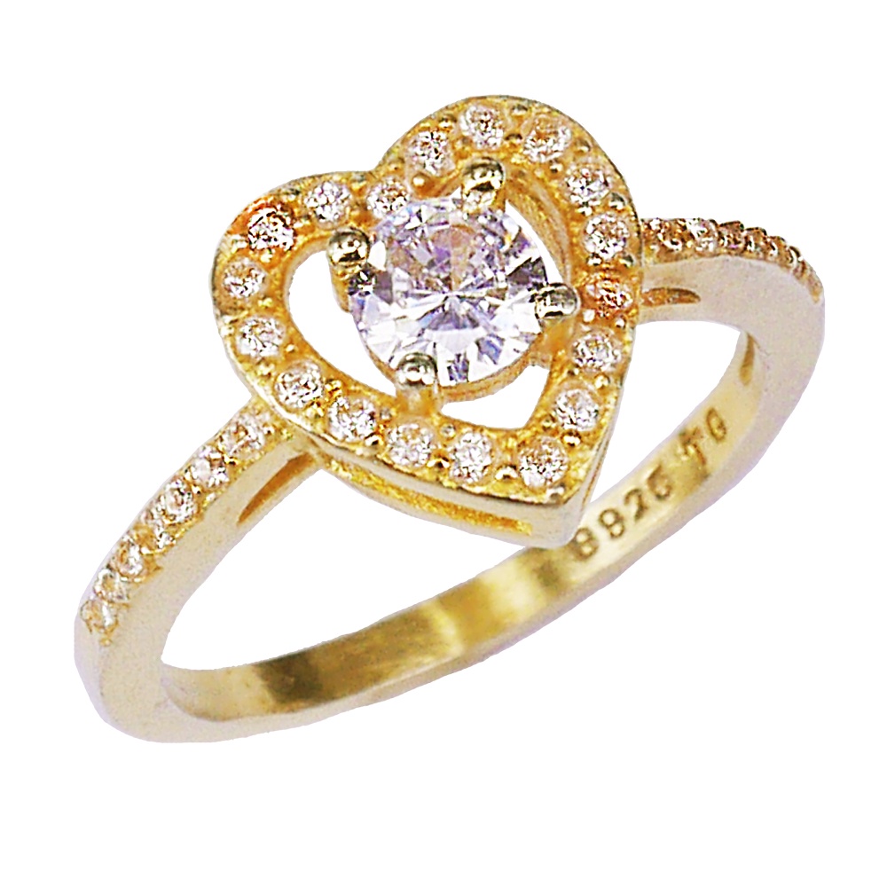 Tips Gallery แหวนเงินแท้ 925 หุ้มทองคำแท้ 24K ประดับ เพชร  CZ Hearts & Arrows  TRS162 - รูปที่ 2