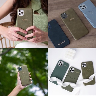 เคสหนังแท้สลักชื่อ - Turf Green Classic Phone Case (สลักชื่อแจ้งในแชท)