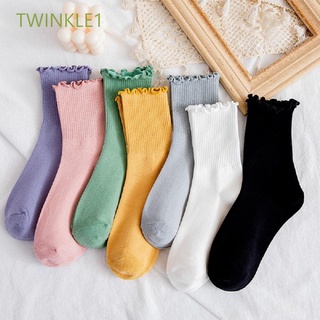 Twinkle1 ถุงเท้าข้อสั้นแฟชั่นสีพื้นสําหรับผู้หญิง