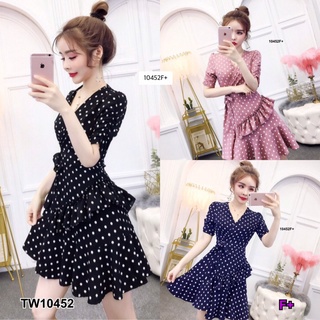 MM10452 เดรสลายจุดผูกไขว้หน้า polka dot tie front dress