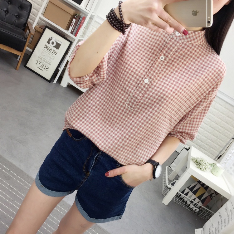 LHSunshine 🌞 เสื้อคอจีนลายสก็อตแต่งกระดุมหน้า💚 งานเรียบง่ายแมทซ์ได้ทุกโอกาส🌸 เหมาะกับทุกวัยเลยน้าา✨ - รูปที่ 5