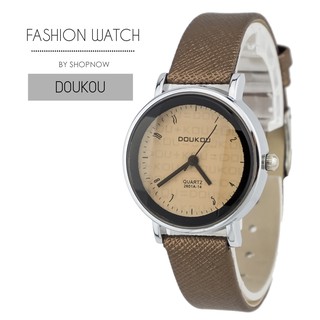 DOUKOU WATCH นาฬิกาข้อมือหญิง (ส่งฟรี) สีน้ำตาลเข้ม/ขีด