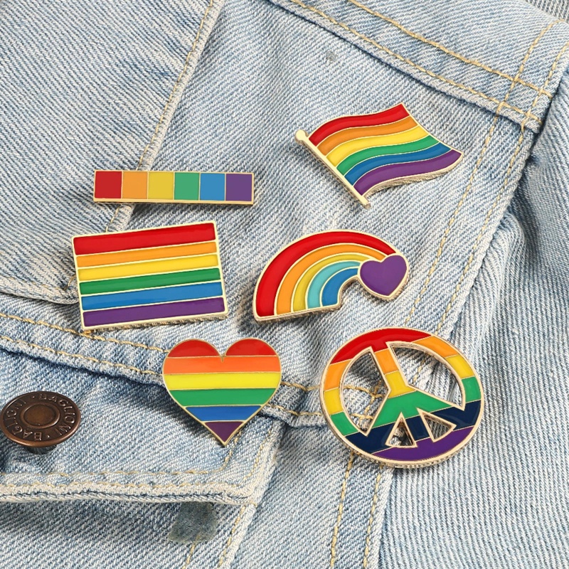 ✿ LGBT เข็มกลัด Pins LGBT Lapel Pin Flag Rainbow Heart เข็มกลัดสันติภาพและความรักเคลือบ