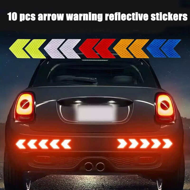 10 ชิ้นรถสติกเกอร์สะท้อนแสงลูกศรตกแต่ง Decals รถรถจักรยานยนต์หางบาร์สติกเกอร์กันชนสําหรับการจราจรความปลอดภัย Mark
