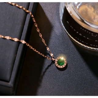 Green Pendent with Zirconia Necklace(Rose gold)