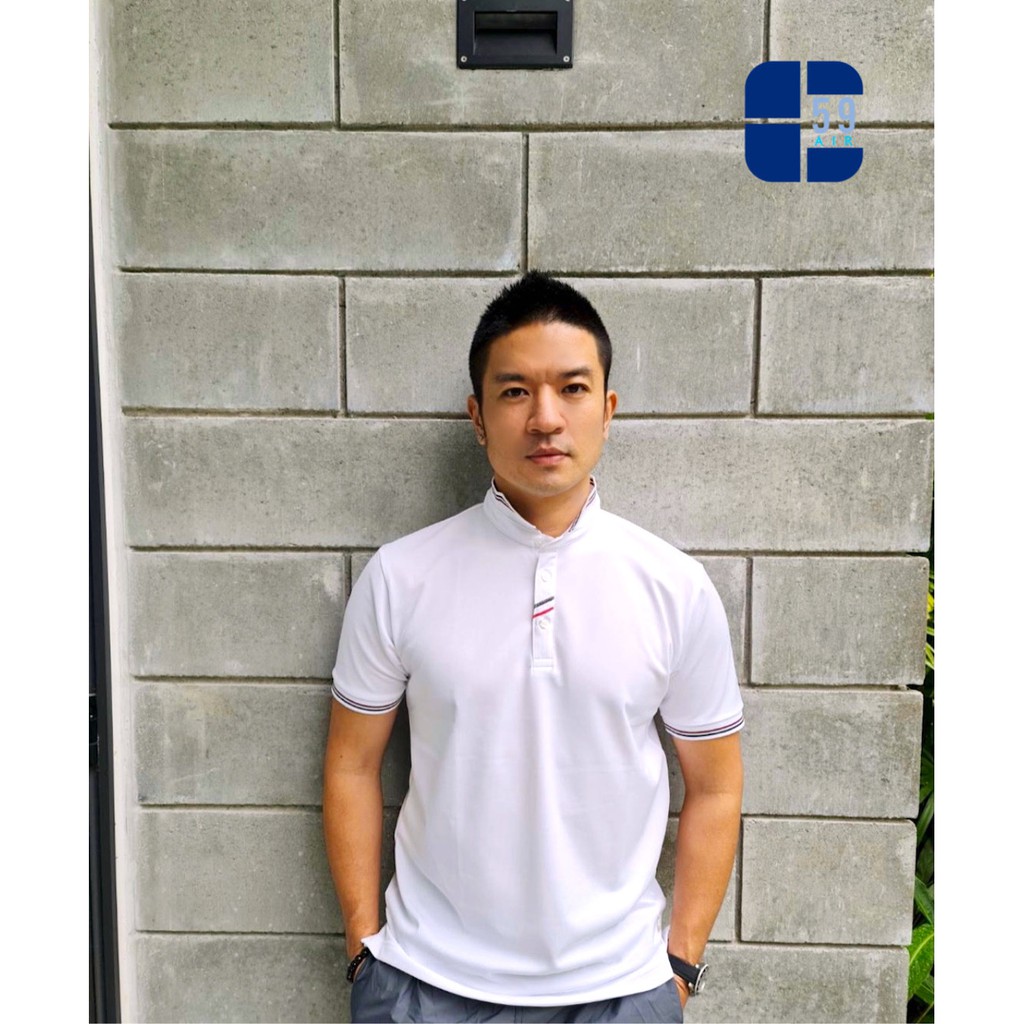 เสื้อคอจีนผู้ชายแขนสั้น ยี่ห้อ C59 รหัส 059 เสื้อไม่มีกระเป๋าแบบคอตั้งเอาไว้ใส่เที่ยวหรือใส่ทำงาน