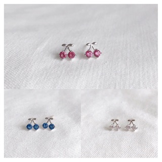 ต่างหูเงินแท้ รูปเชอรี่ cherry crystal