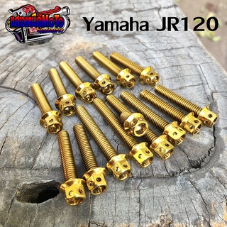 น็อตแคร้งเครื่องสแตนเลสแท้ Yamaha JR120 สีทอง 15ตัว ซ้าย-ขวา