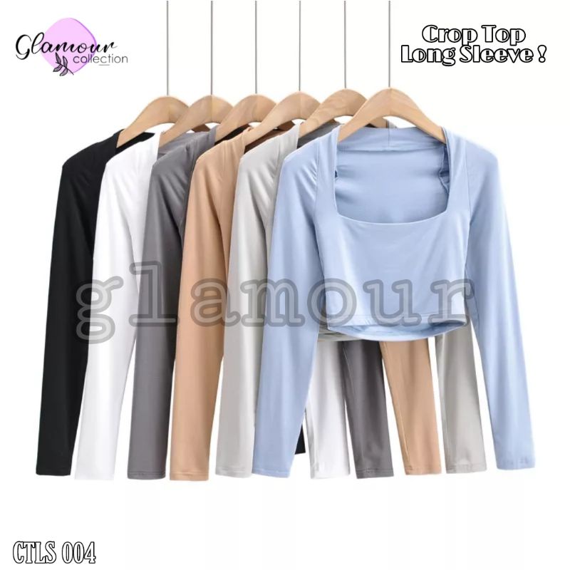 Glamour - เสื้อครอปแขนยาวอินเทรนด์เกาหลีคอเหลี่ยม ( CTLS 004)