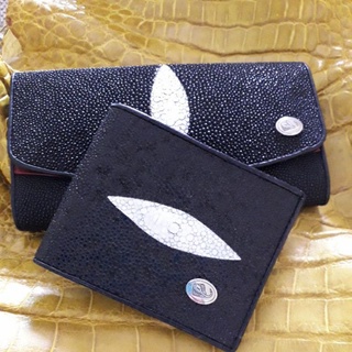 stingray bifold wallet black กระเป๋าสตางค์ปลากระเบน แพคคู่ 1set