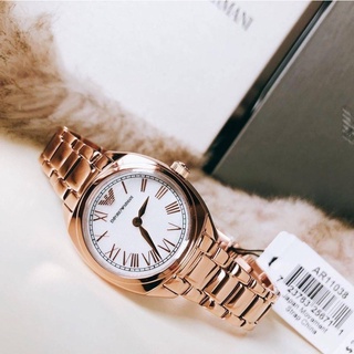 (ผ่อน0%) นาฬิกา Emporio Armani Womens Two-Hand Rose Gold-Tone Stainless Steel Watch AR11038 หน้าปัดขาวมุก 28มม โรสโกลด์