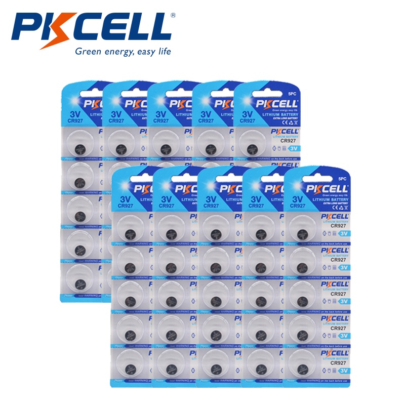 PKCELL CR927 Button Batteries 3V Lithium Battery BR927 ECR927 5011LC Cell Coin 5pcs/card*10pack tota