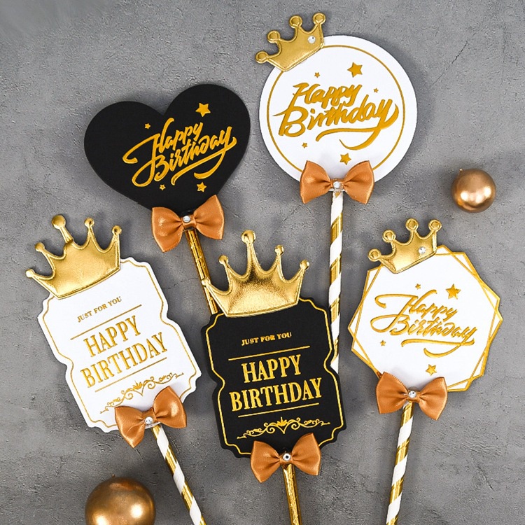 พร้อมส่ง มงกุฎ สีดํา สีขาว สําหรับตกแต่งเค้กวันเกิด