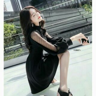 ✨พร้อมส่ง3สี✨เดรสแขนยาวซีทรู
