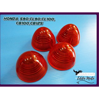 HONDA S90 CL90 CL100 CB100 CB125 TURN SIGNAL LENS "RED" SET (4 PCS.) // โคมไฟเลี้ยว #ครอบไฟเลี้ยว S90 สีแดง เซ็ท 4 ชิ้น