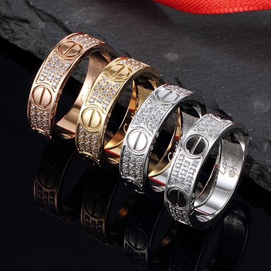 แหวน CariทียS love Ring เป๊ะทุกจุด เพรช3แถว ฝังเพชรCZ8Aว แหวนเพชร CAT22