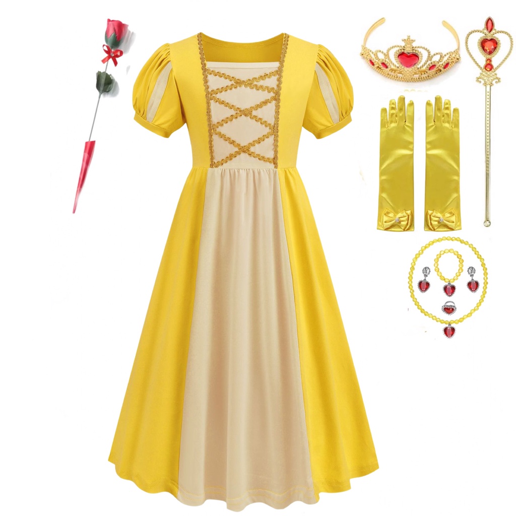 ชุดเดรสเจ้าหญิง ฤดูร้อน วันเกิด ฮาโลวีน ผมยาว สโนว์ไวท์ เบลล์ Rapunzel Encanto Mirabel Isabella ปาร์