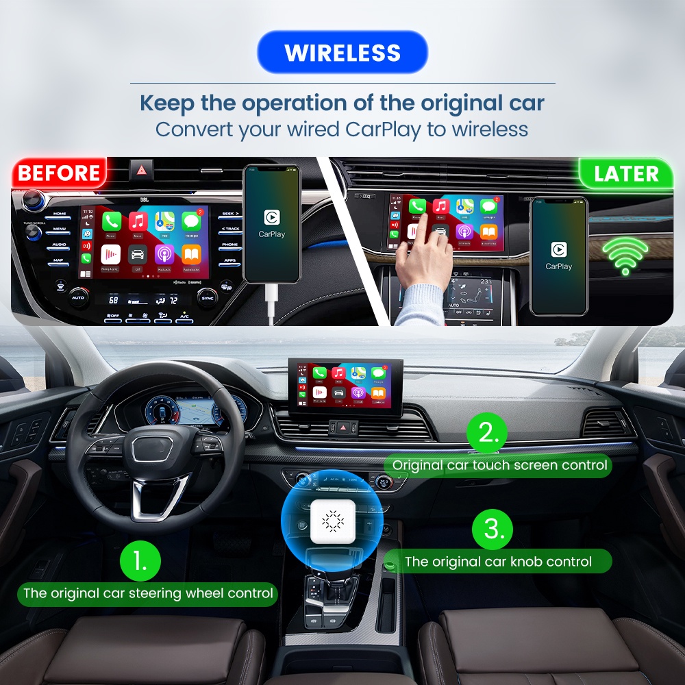CarlinKit 3.0 Apple CarPlay Wireless Adapter Wired To Wireless CarPlay