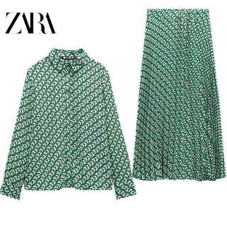 Zara เสื้อเชิ้ต พิมพ์ลายเรขาคณิต พร้อมกระโปรงพลีท แฟชั่นฤดูร้อน 2492154 2492160