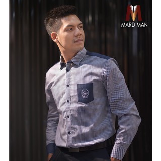 Mardman เสื้อเชิ้ตผู้ชาย แขนยาว ลายตาราง สีน้ำฟ้า ราคาถูก