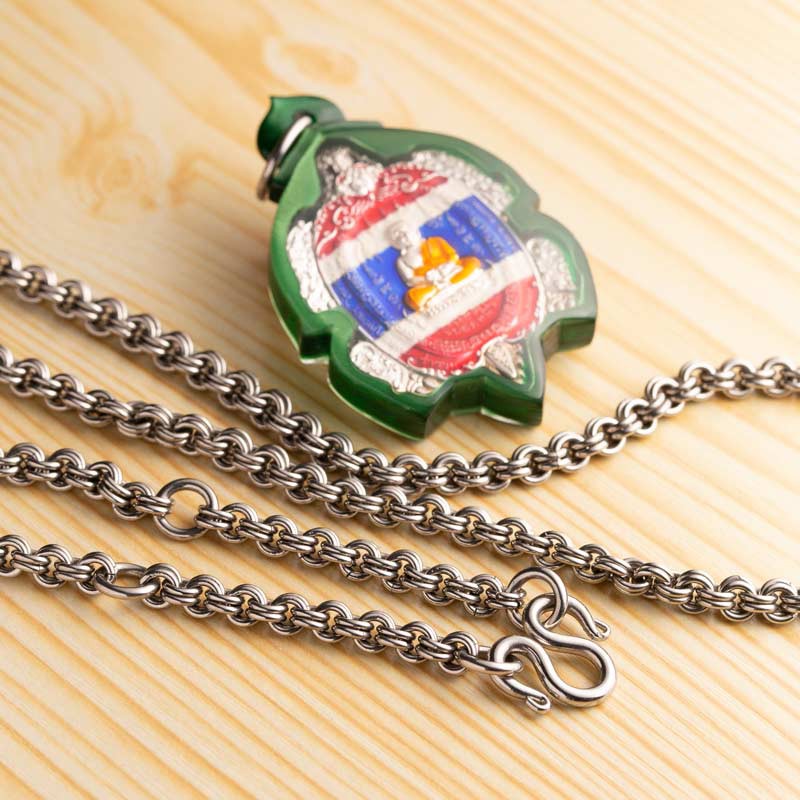 SA018 สร้อยสแตนเลสลายห่วงคู่ แขวนพระ 9 องค์ งานสแตนเลสแท้ เกรด 316L ลายขายดี ทนทาน