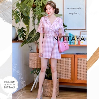 NITTAYA จั้มขาสั้นลายสก๊อตสีชมพูคอปก+เข็มขัด  เอาใจคนไซส์เล็กด้วยการทำไซส์เล็กพิเศษ XS เพิ่มอีกหนึ่งไซส์จ้า