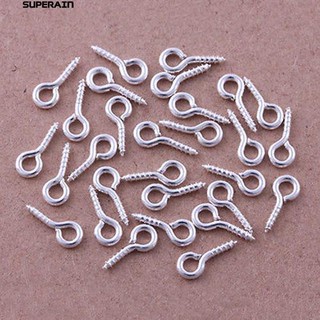 👍🎁100 ชิ้น Silver Plated Screw Eye Bolt หมุด Pin Peg เครื่องประดับทำ Craft DIY Tool