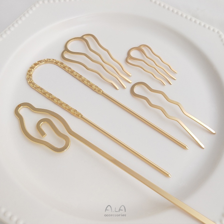 ❤️เครื่องประดับ DIY❤️หวีเสียบผม ชุบทองแท้ 14K สี่ซี่ แฮนด์เมด DIY สไตล์ฮั่นฝูโบราณ - รูปที่ 3