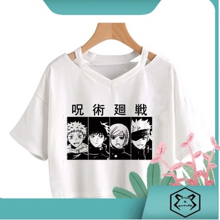 เสื้อยืดครอปท็อป ลายอนิเมะ Jujutsu Kaisen Gojo Satoru Yuji Itadori 90s สไตล์โกธิค