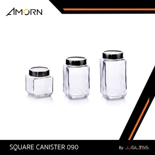 JJGLASS - (AMORN ) SQUARE CANISTER 090 - โหลแก้ว เนื้อใส ทรงเหลี่ยม ฝาอลูมิเนียมด้านบนแบบใส