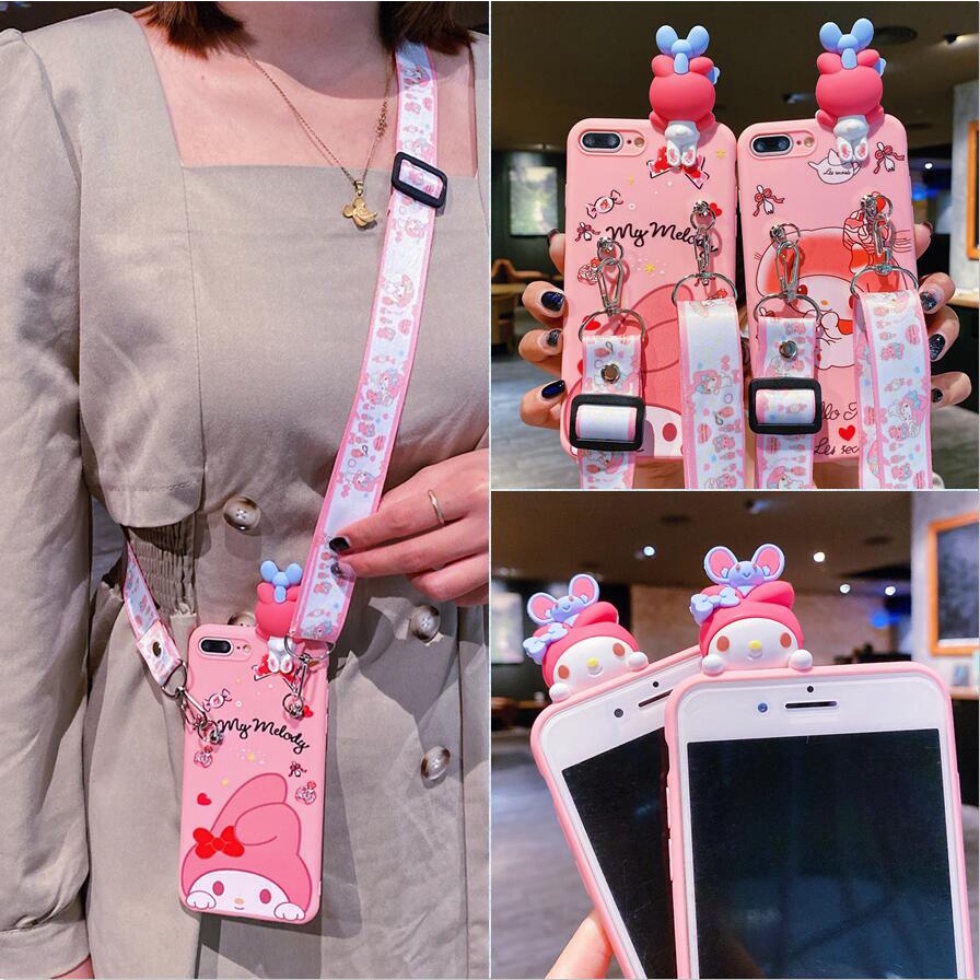 Casing For Realme 8 Pro 7 7i 5 5i 5s 6i C25 C25s C17 C15 C12 C11 C2 C1Cover Cute Cartoon Melody Soft TPU Phone Case With Lanyard Strap
