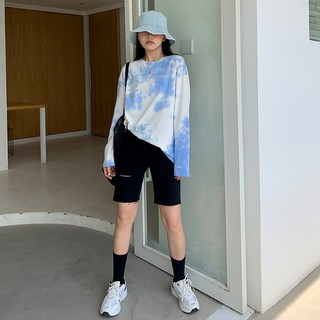 Korean🧧 เสื้อยืดผ้าบางเบา ลายมัดย้อมฟ้า