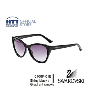 Swarovski SK0108F-01B กรอบแว่นตาสวารอฟสกี้ สี Black/gradient smoke แว่นตาประดับด้วยเพชรคริสตัลของ SWAROVSKI ดีไซน์อิตาลี