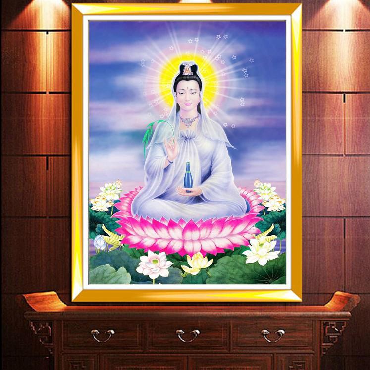 QIANZEHUI,DIY 5D Embroidery,Round Diamond Guanyin sitting lotus Full rhinestone Diamond painting cross stitch,needlework