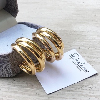 [พร้อมส่ง] ต่างหูห่วง triple ring สีทอง