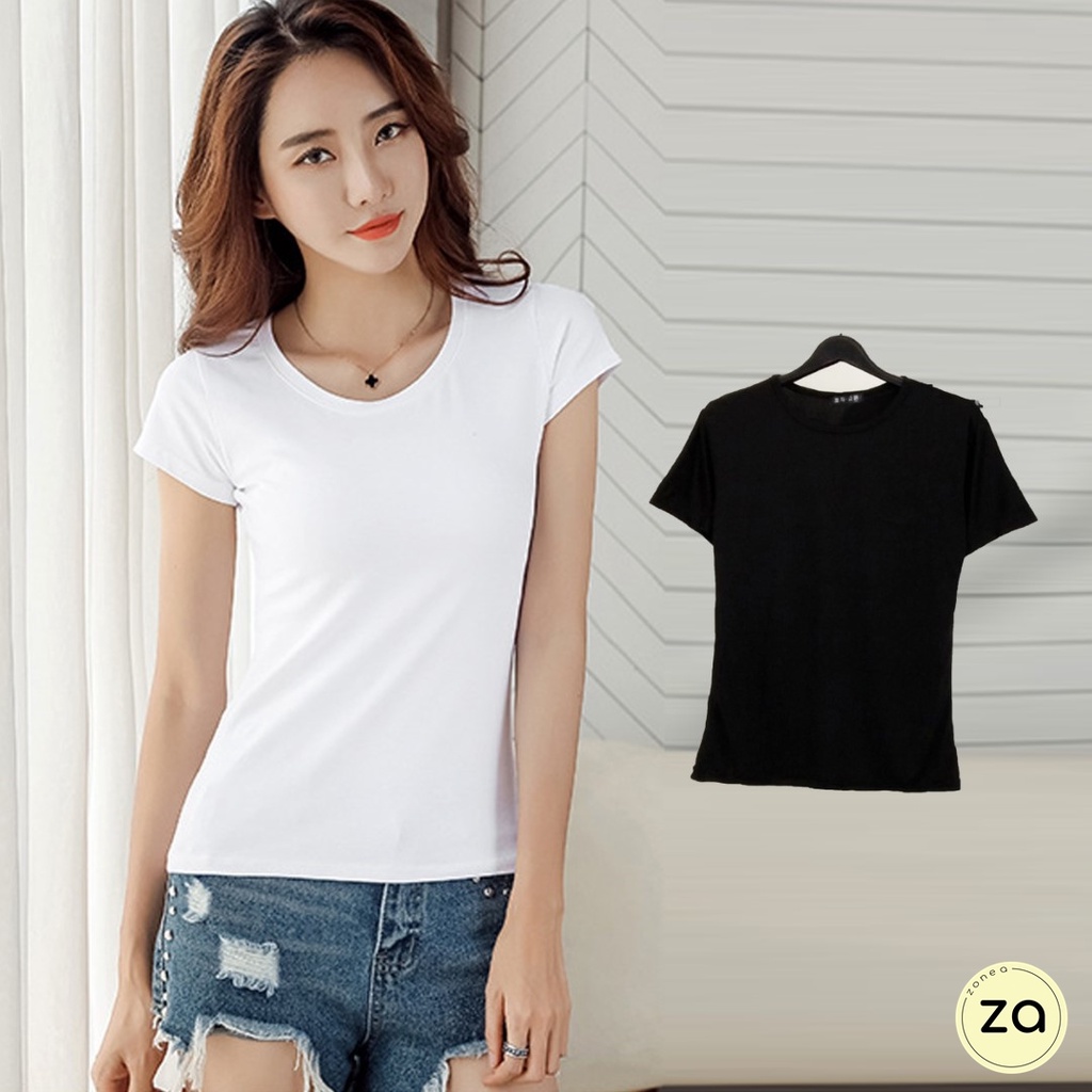 HOT SALE เสื้อยืดคอกลมแขนสั้นสีพื้น ผ้าคอตตอนบางเบา 2 สี