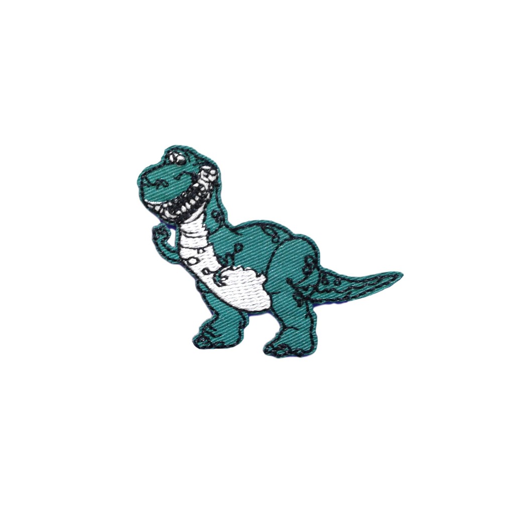 Iron On Patch การ์ตูนไดโนเสาร์ T-Rex เด็กสมุดภาพเย็บปักถักร้อยสัตว์ Applique Decal Motif 7 x 5.5 ซม.