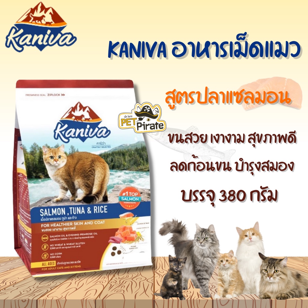 Kaniva อาหารเม็ดแมว สูตรปลาแซลมอน [ขนาด 380 กรัม] ขนสวย เงางาม สุขภาพดี อาหารแมว สำหรับลูกแมวและแมวโต