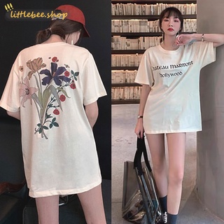 littlebee🍄2363เสื้อยืดแขนสั้นผู้หญิงสีขาว ฤดูร้อนใหม่ เสื้อคอกลมเอนกประสงค์ oversize t-shirt พิมพ์วินเทจ