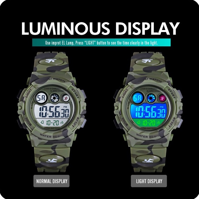 SKMEI นาฬิกาข้อมือกันน้ำ 50 เมตร ไฟ LED + EL สำหรับเด็ก - รูปที่ 4